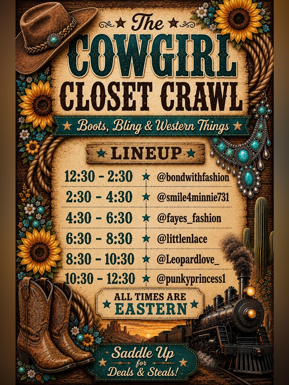 Cowgirl Closet Crawl Poster - Turquoise, Brown, Yellow